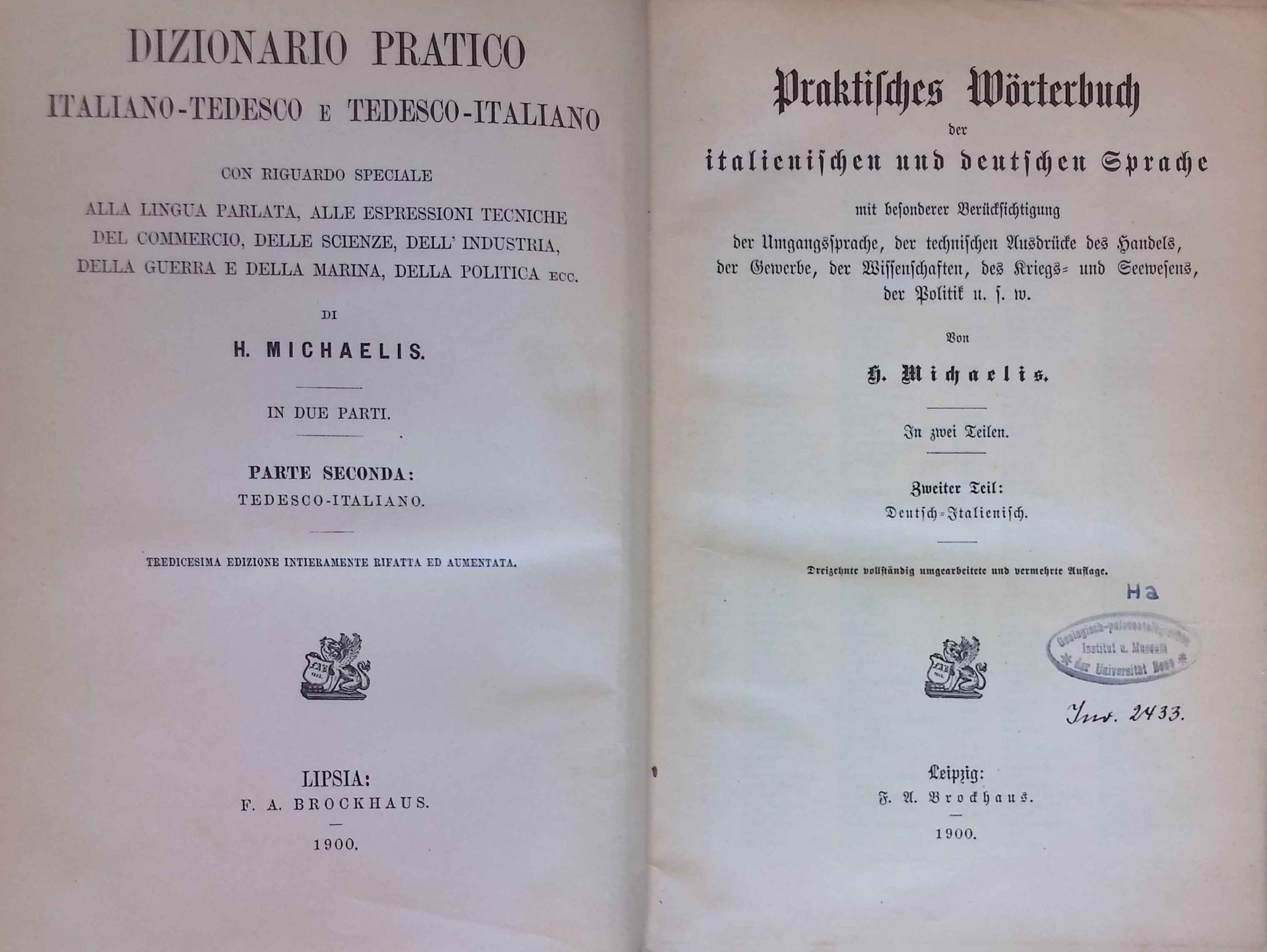 Praktisches Wörterbuch der italienischen und deutschen Sprache. Zweiter Teil: Deutsch-Italienisch