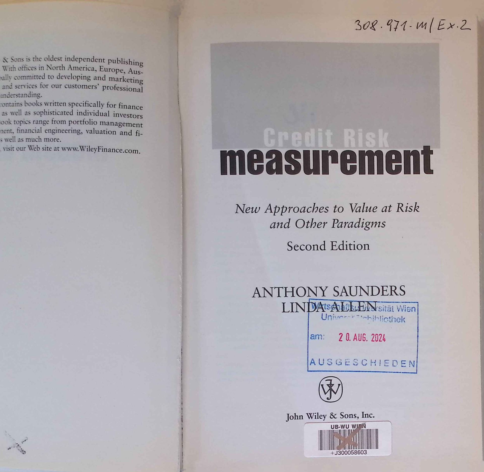Credit Risk Measurement: New Approaches to Value at Risk and Other Paradigms