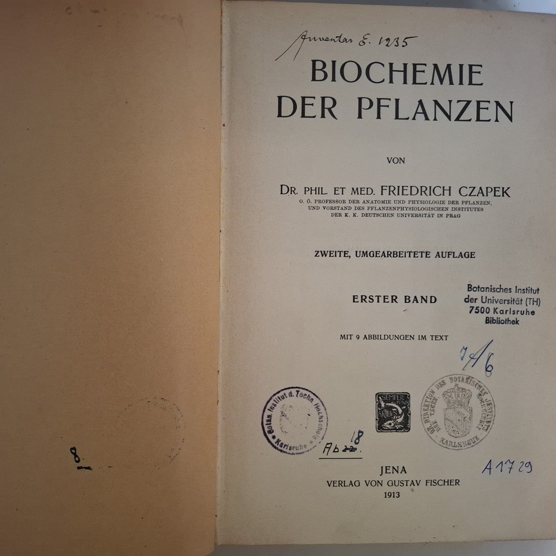 Biochemie der Pflanzen. - ERSTER BAND