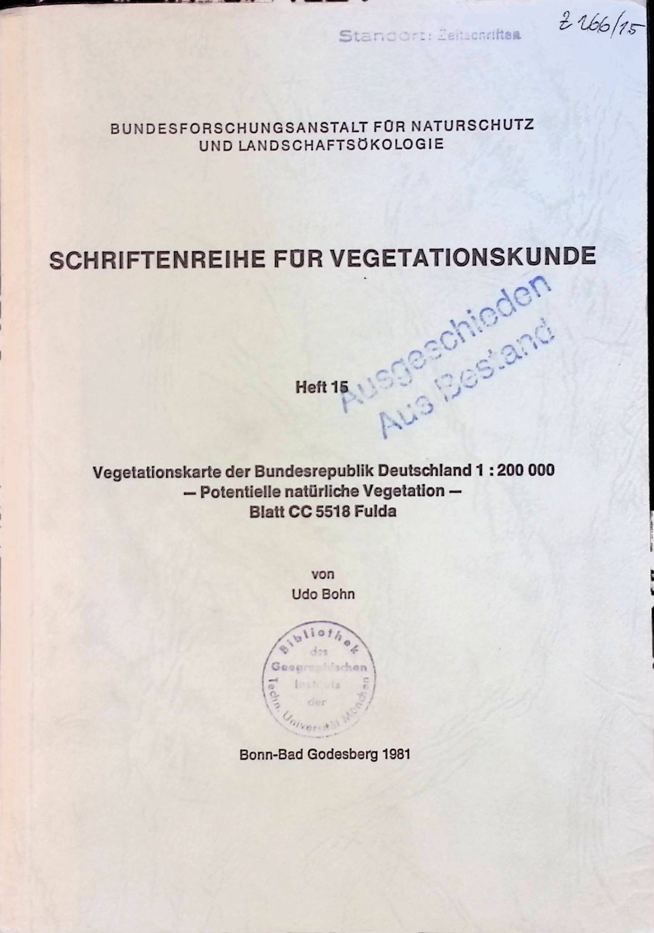 Vegetationskarte der Bundesrepublik Deutschland 1: 200000. Potentielle natürl. Vegetation. Blatt CC 5518 Fulda