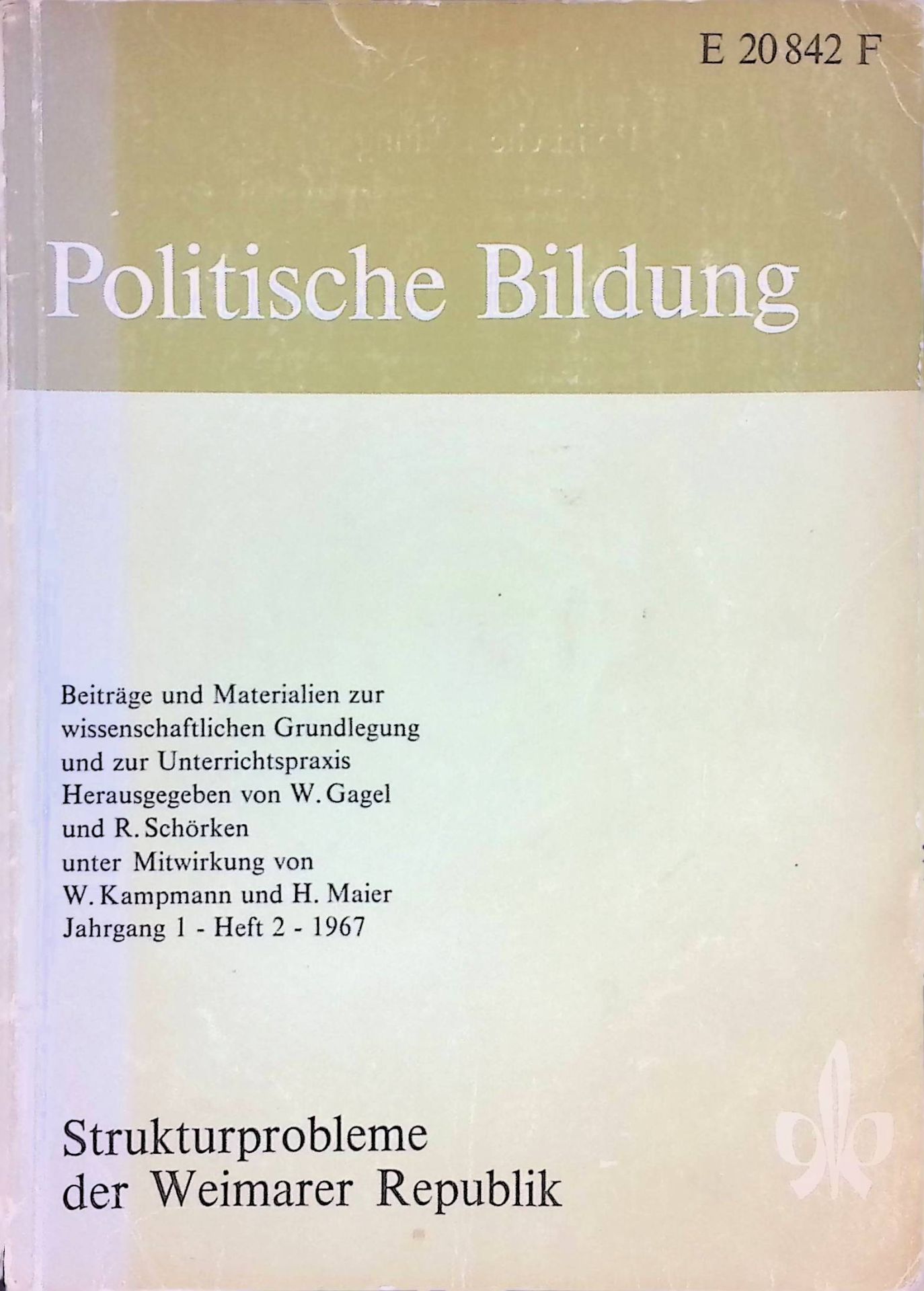Unterrichtsmodell: Das Ende der Großen Koalition 1930. Ein exemplarischer Fall für Strukturprobleme der Weimarer Demokratie. -in: Politische Bildung. Jahrgang 1, Heft 2, 1967: Strukturprobleme der Weimarer Republik