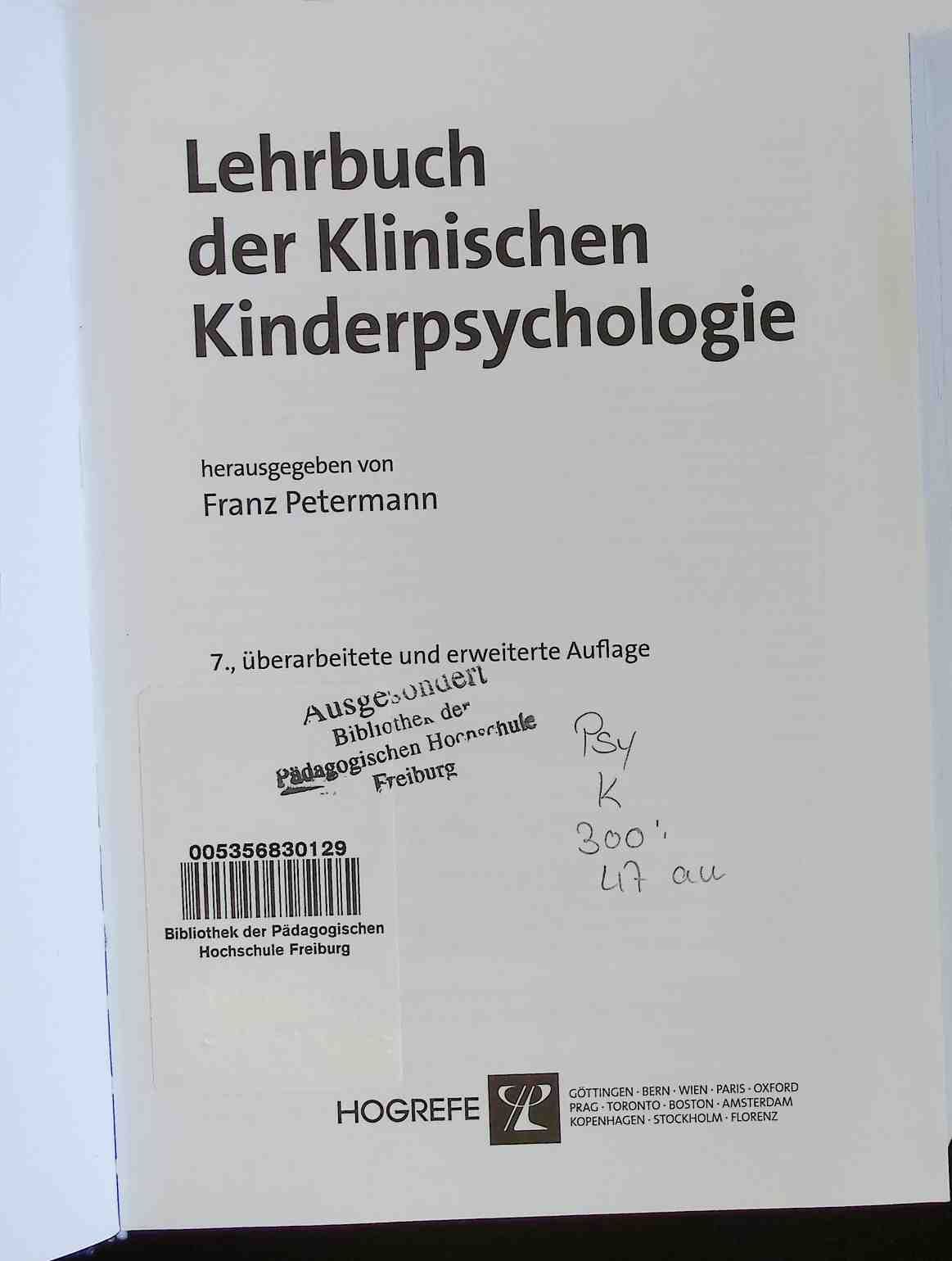 Lehrbuch der klinischen Kinderpsychologie