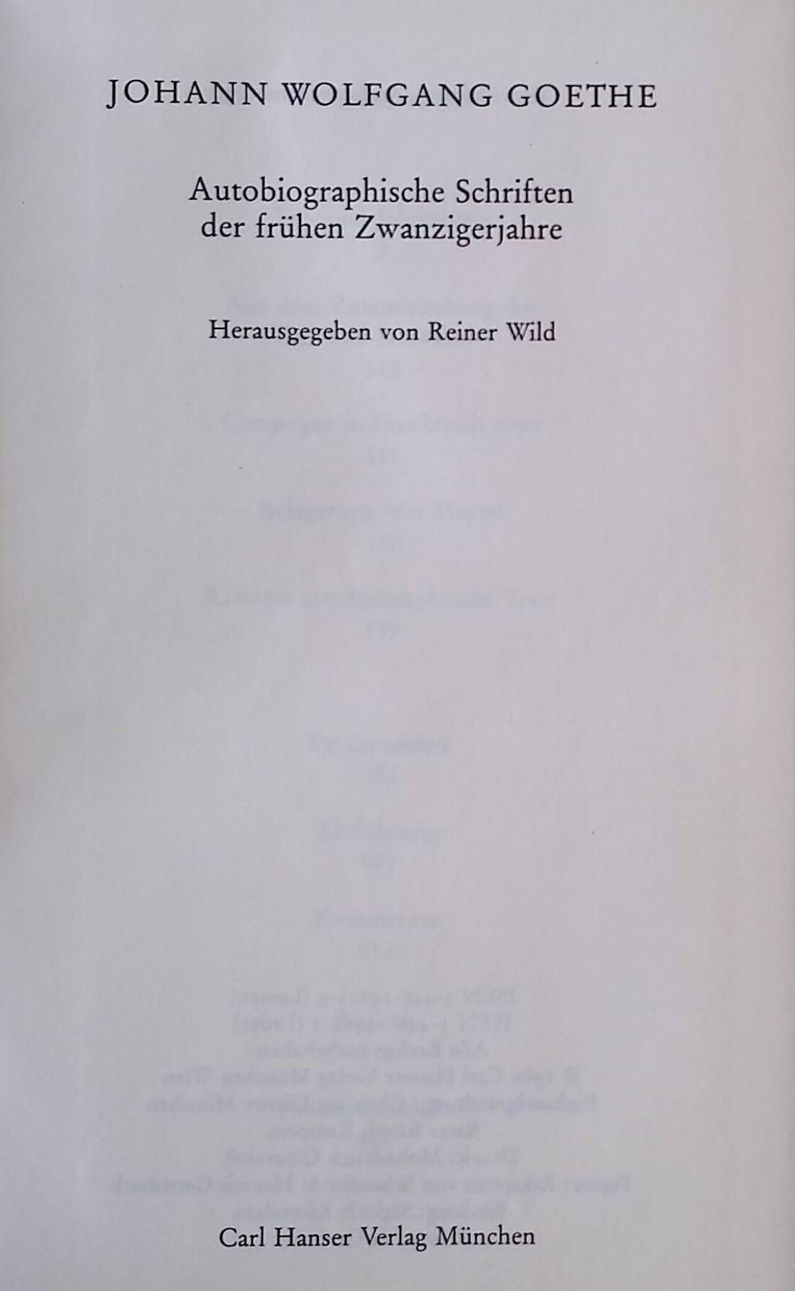 Autobiographische Schriften der frühen Zwanzigerjahre