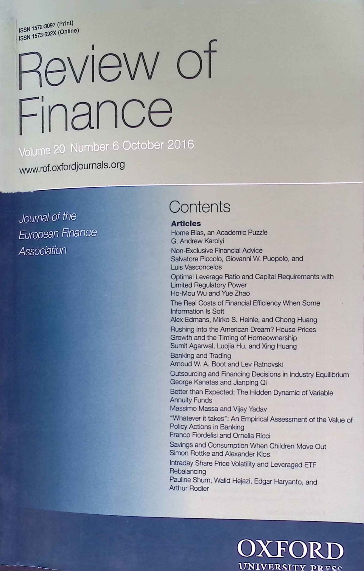 Non-Exclusive Financial Advice. -in: Review of Finance, Volume 20, Number 6