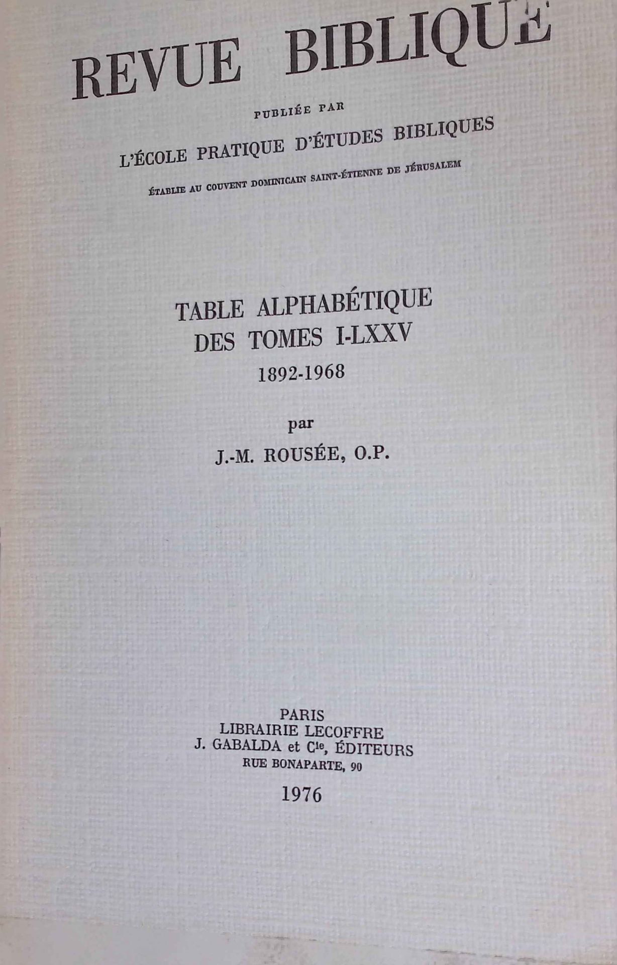 Table Alphabetique des Tomes I-LXXV