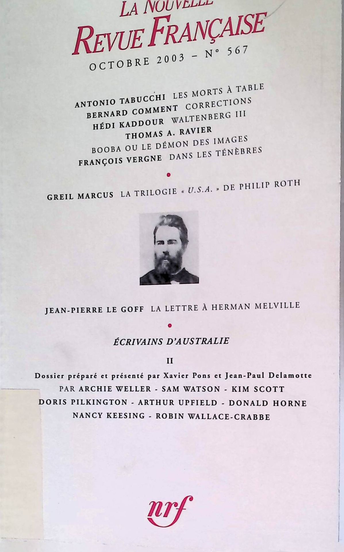 Les Morts a Table -in: La Nouvelle Revue Française, numéro 567 - Octobre 2003
