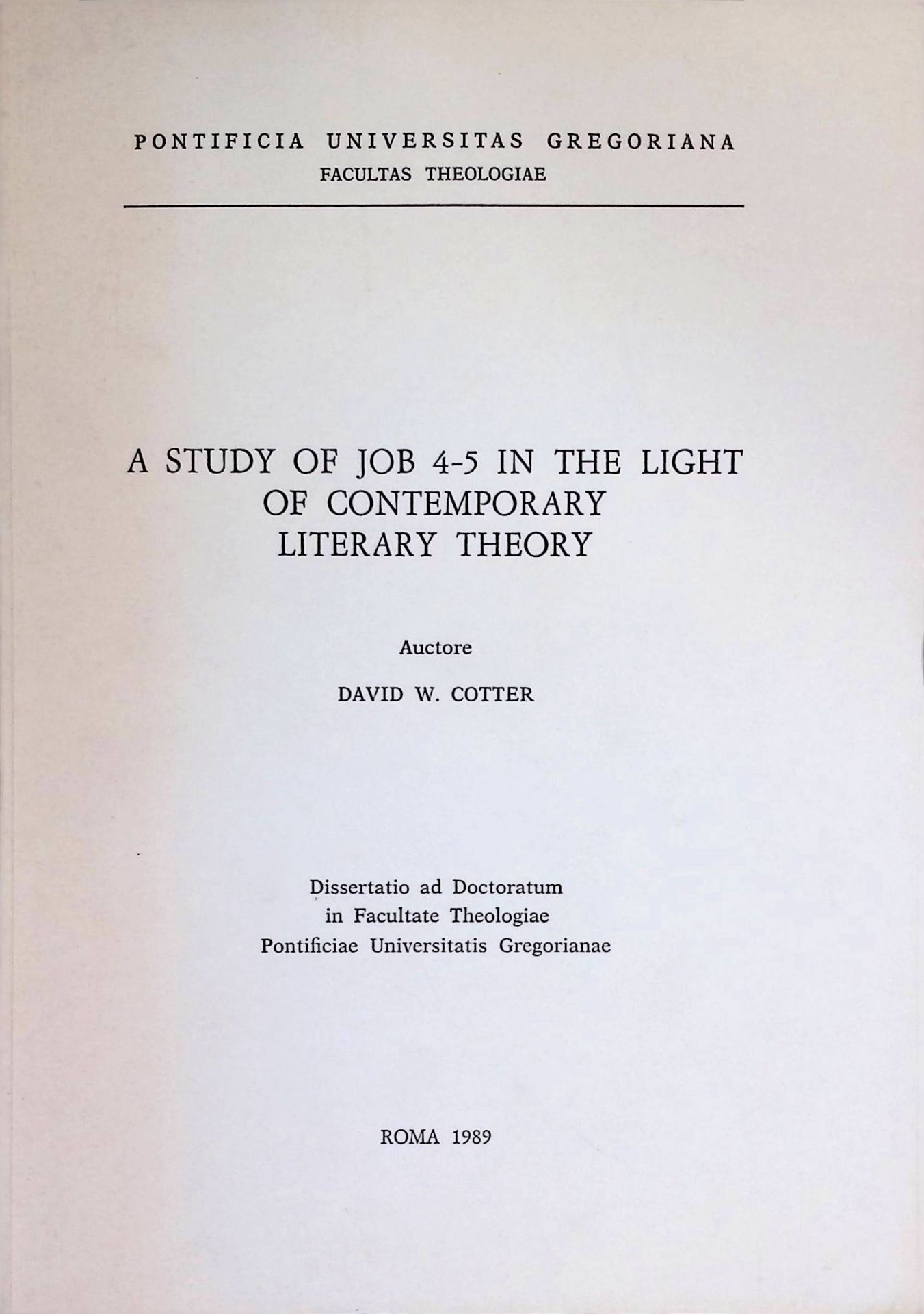 A Study of Job 4-5 in the Light of Contemporary Literary Theory