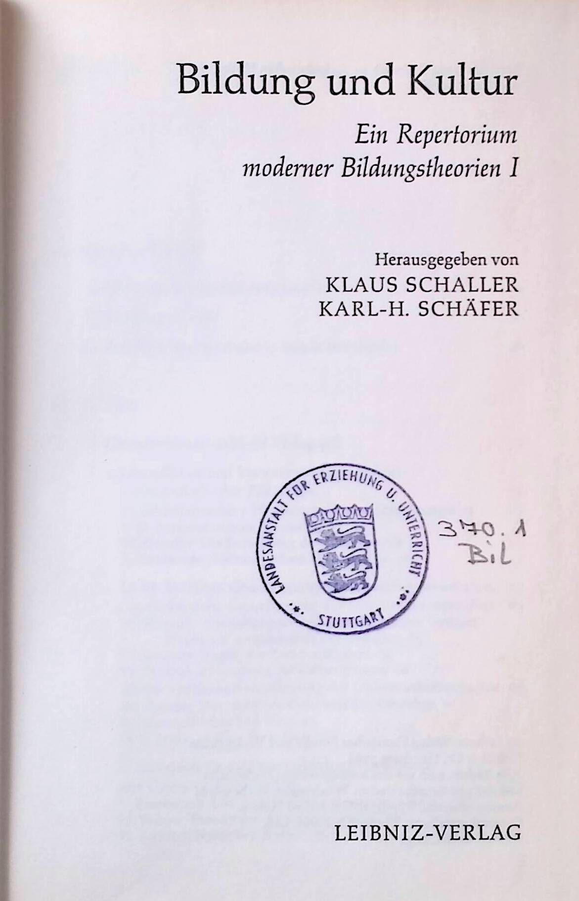 Bildung und Kultur. Ein Repertorium moderner Bildungstheorien 1
