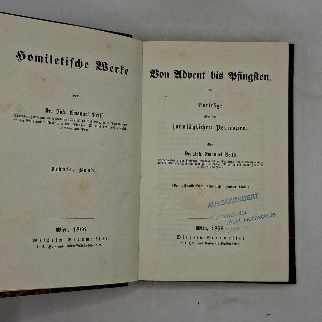 Homiletische Werke. - ZEHNTER BAND: Von Advent bis Pfingsten. Vorträge über die sonntäglichen Pericopen