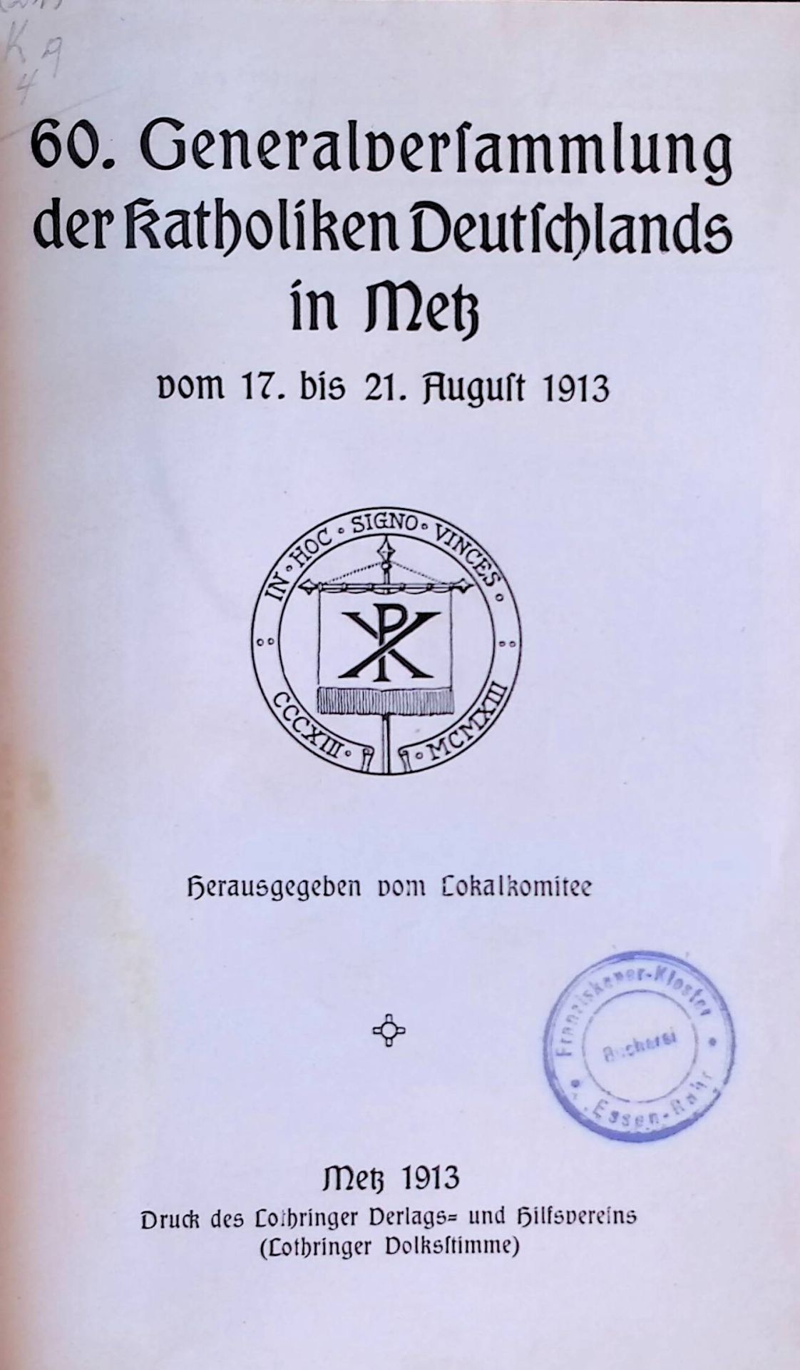 60. Generalversammlung der Katholiken Deutschlands in Metz am 18. August 1913