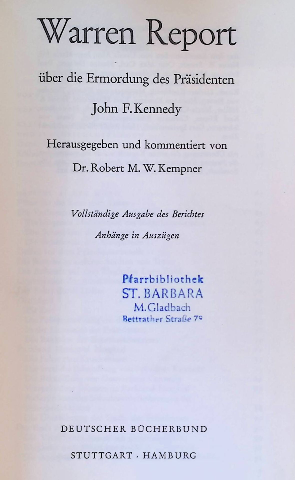 Warren Report über die Ermordung des Präsidenten John F. Kennedy