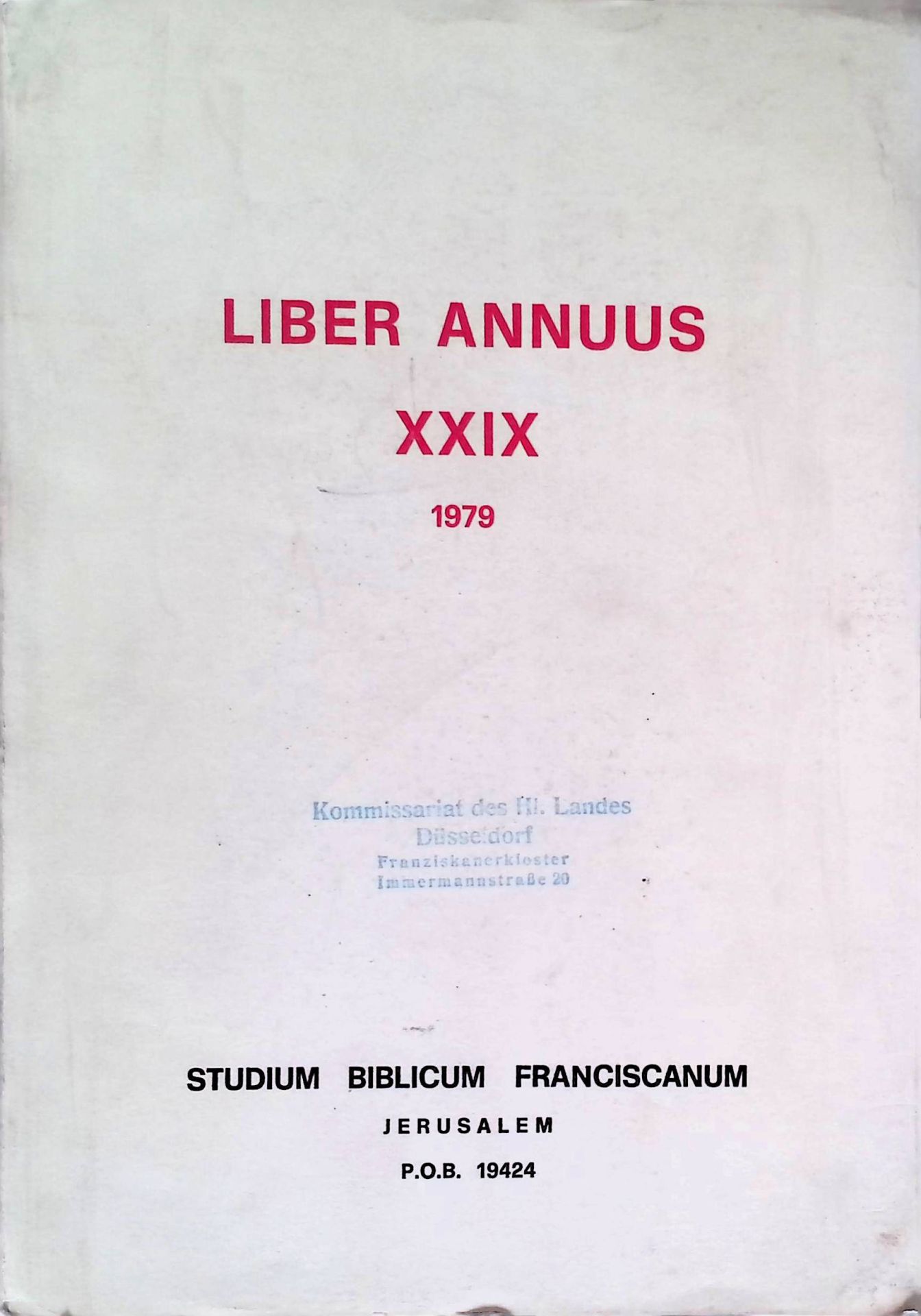 Studii Biblici Franciscani, Liber Annuus XXIX (1979)