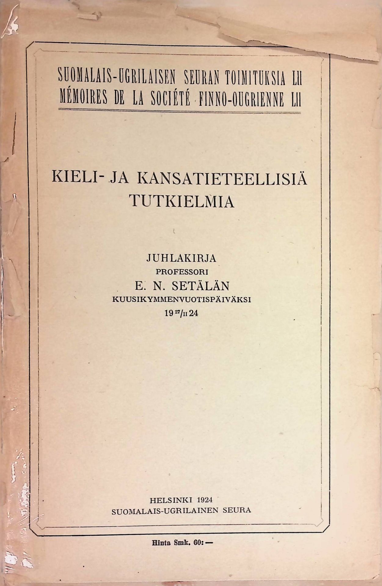 Kieli Ja Kansatieteellisiä Tutkielmia