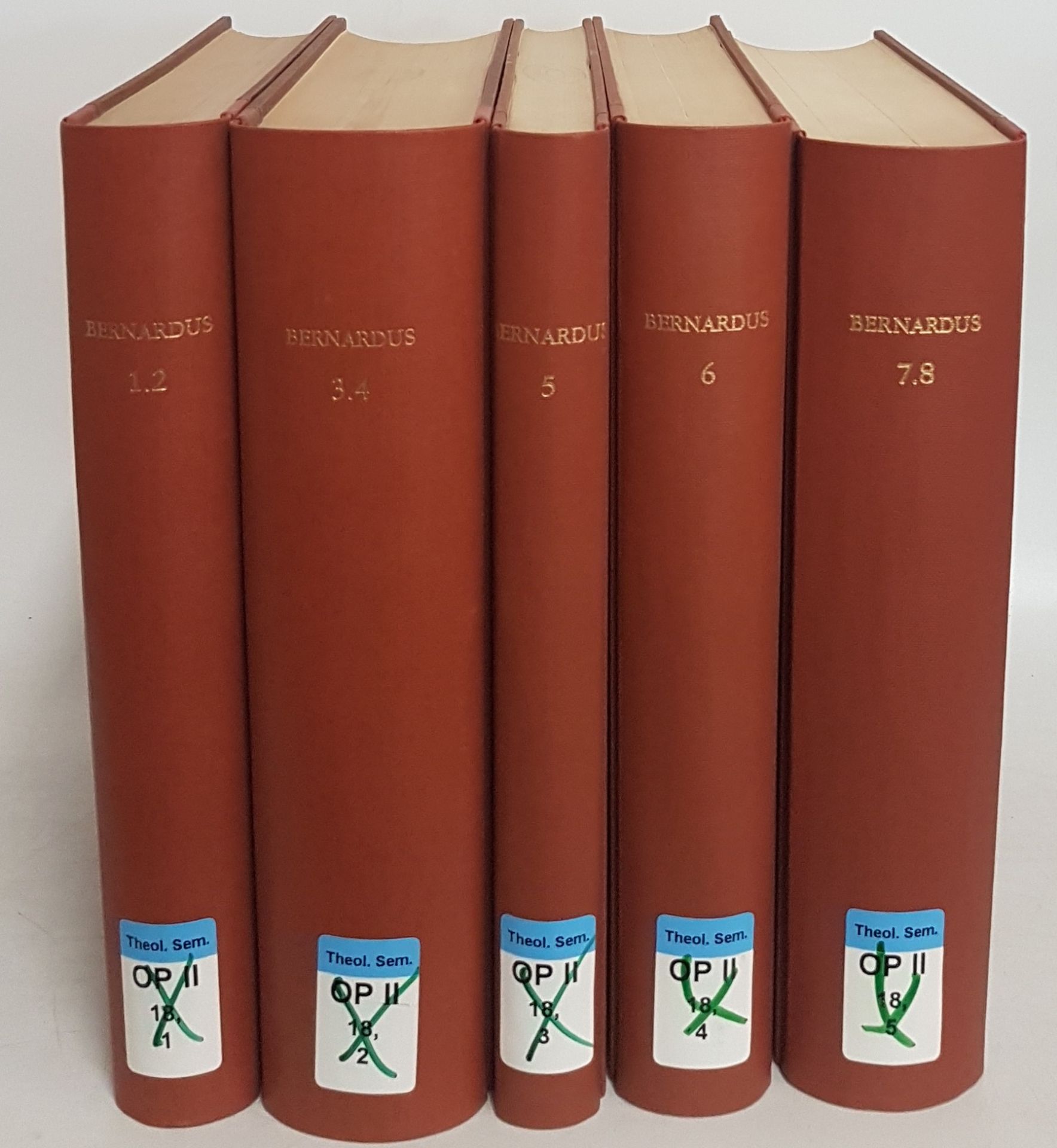 S.Bernardi Opera (8 vols./ 8 Bände KOMPLETT in 5 Büchern) - Vol.I/II: Sermones super cantica canticorum 1-35/ 36-86/ Vol.III: Tractatus et Opuscula/ Vol.IV-V: Sermones I-III/ Vol.VII/ VIII: Epistolae