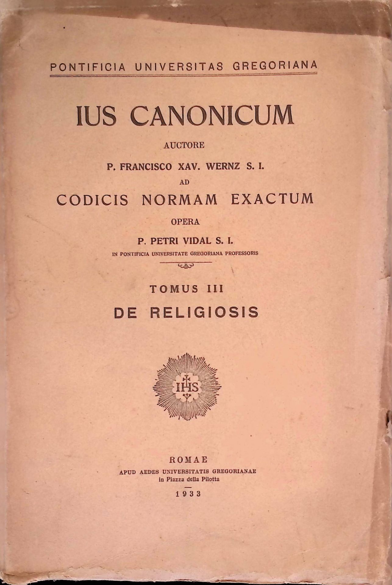 Ius Canonicum, Tomus III: De Religiosis