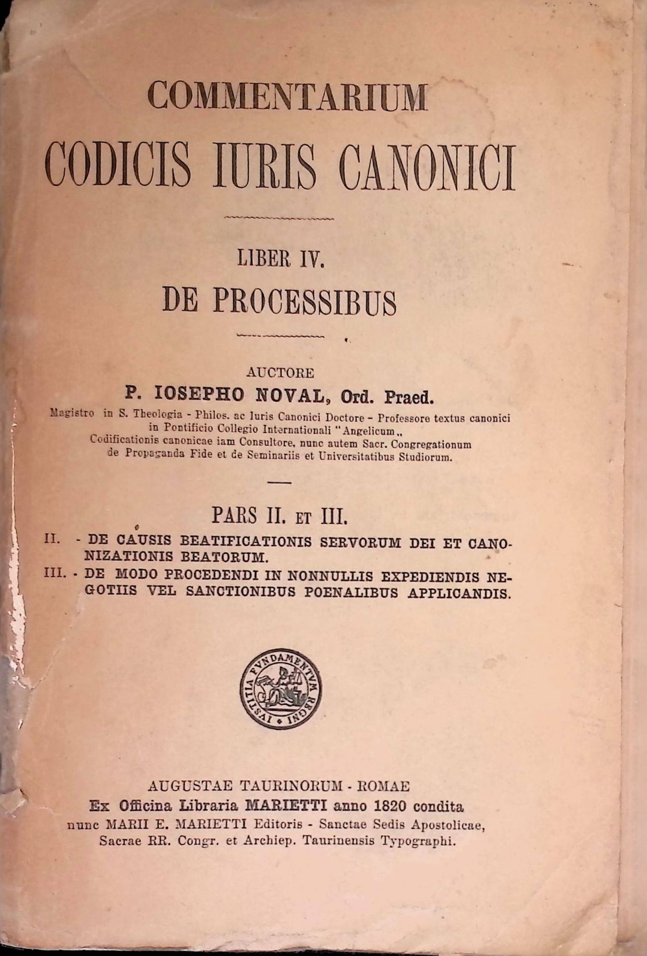 Commentarium Codicis iuris Canonici. Liber IV. De Processibus, Pars II. et III