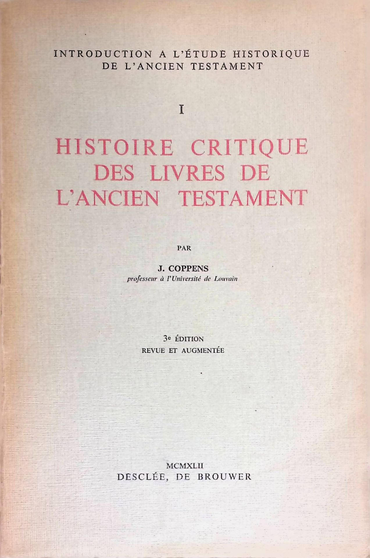 Histoire Critique des Livres de L'Ancien Testament