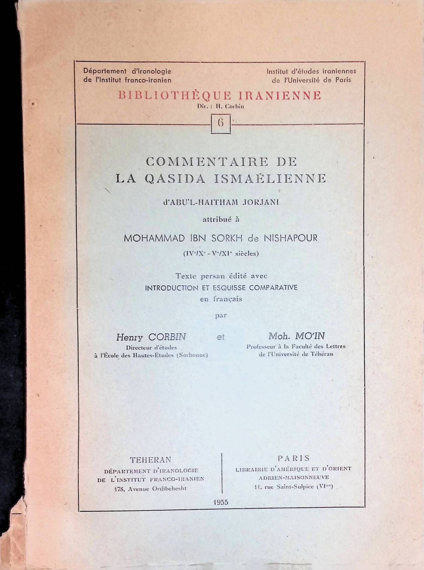 Commentaire de La Qasida Ismaelienne. d'abu'L-Haitham Jorjani