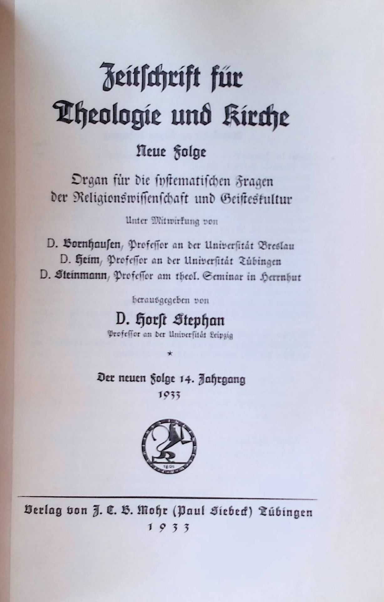 Die Magna Mater. Zur Lebensmetaphysik Ludwig Klages'. -in: Zeitschrift für Theologie und Kirche. Neue Folge. Organ für die systematischen Fragen der Religionswissenschaft und Geisteskultur. Der neuen Folge 14. Jahrgang