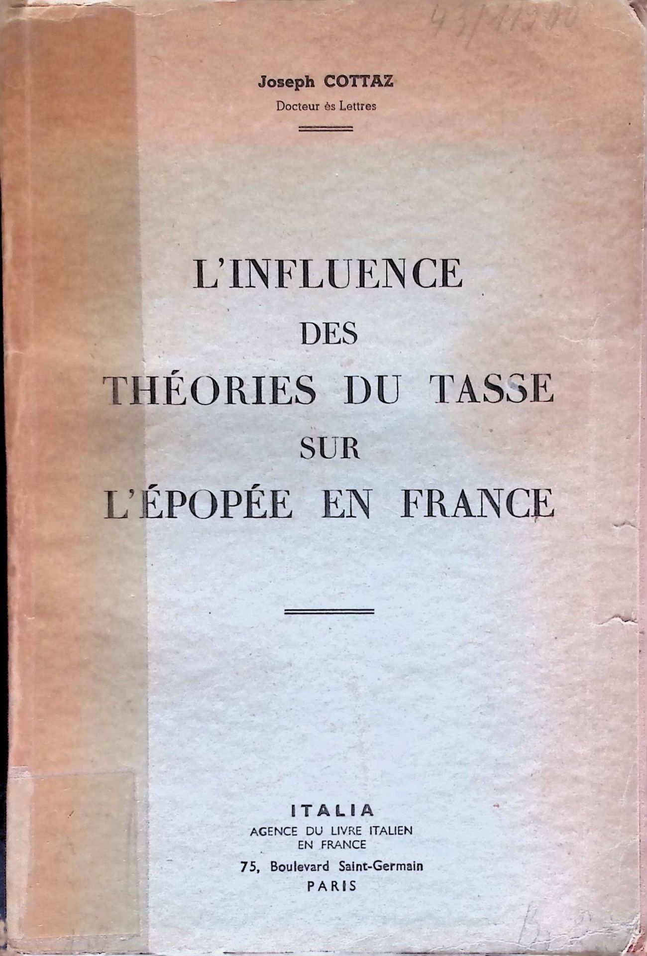 L'influence des Theories du Tasse sur L'Epopee en France