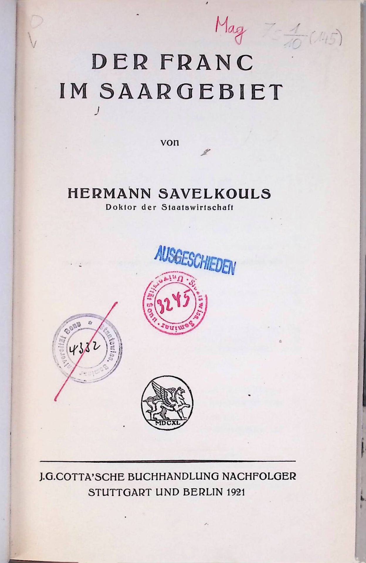 Der Franc im Saargebiet