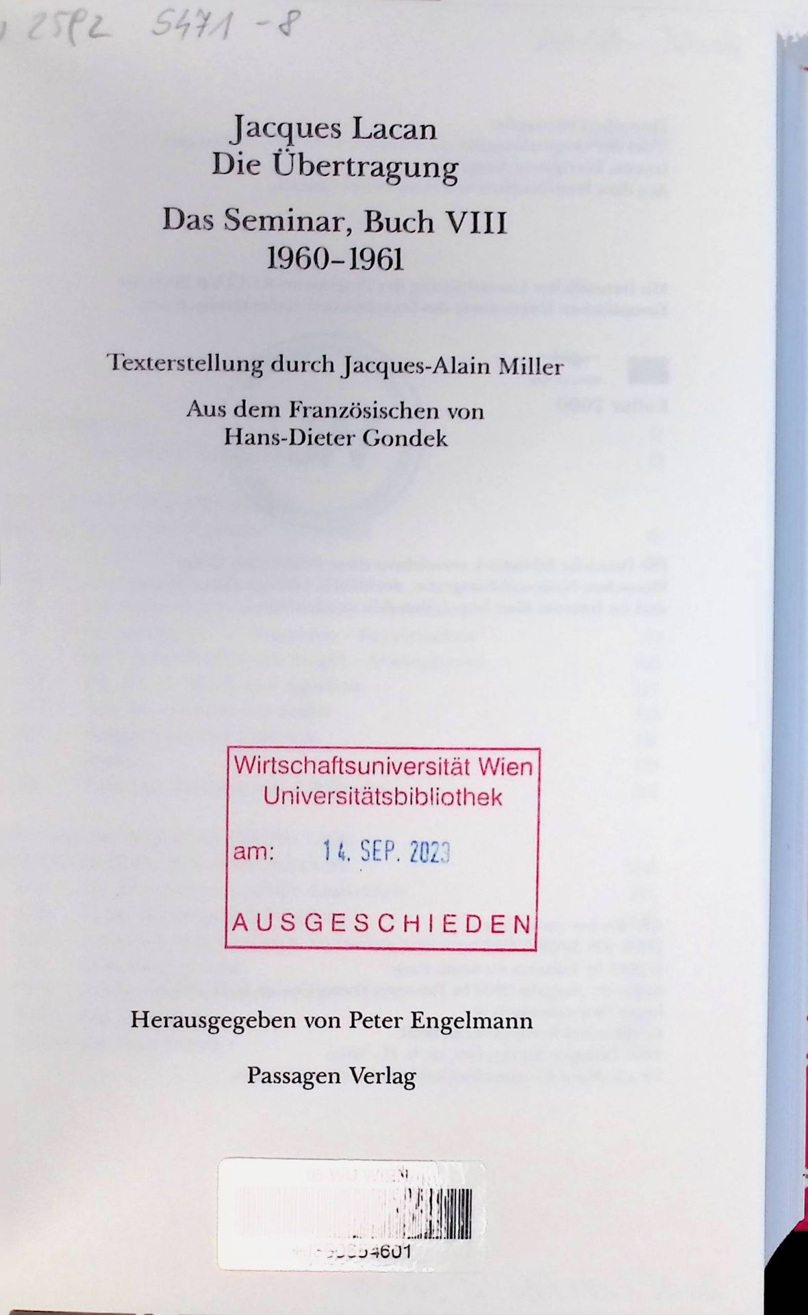Die Übertragung - Das Seminar, Buch VIII 1960-1961