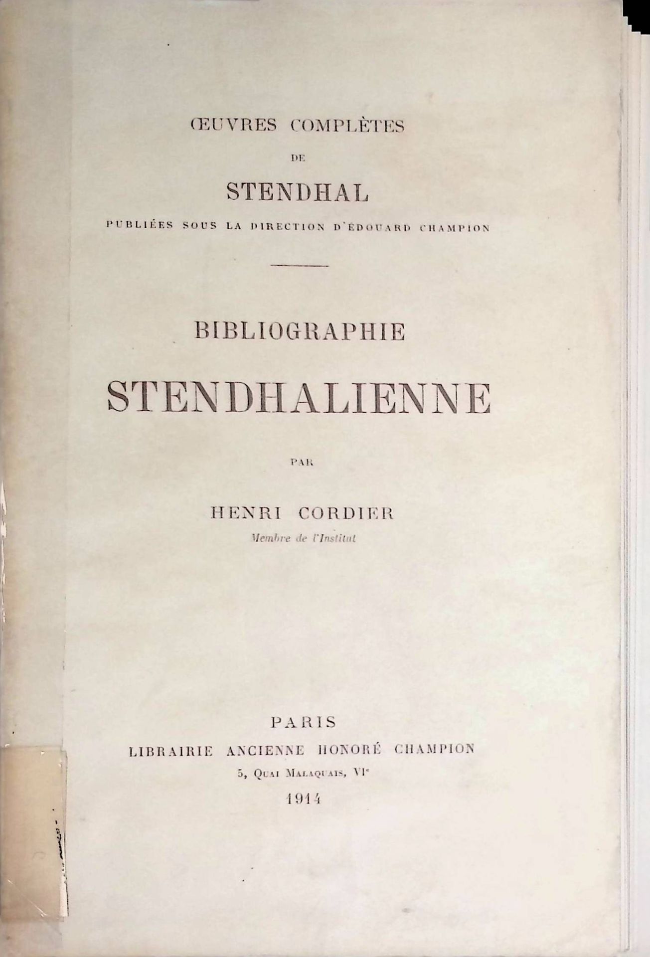 Bibliographie Stendhalienne