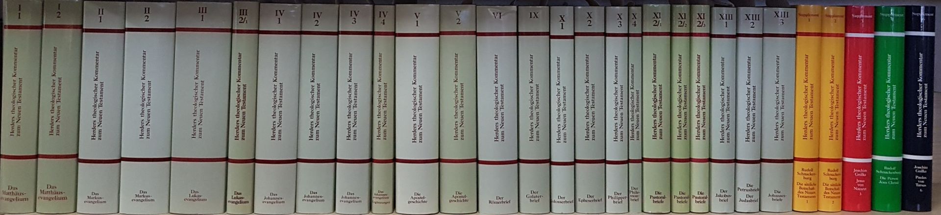 Herders theologischer Kommentar zum Neuen Testament (29 Bände = 24 Textbände KOMPLETT + 5 Supplemente) - Bd.I/1-2: Matthäusevangelium/ Bd.II/1-2: Markusevangelium/ Bd.III/1-2/1: Lukasevangelium/ Bd.IV/1-4: Johannesevangelium/ Bd.V/1-2: Apostelgeschichte/ Bd.VI: Römerbrief/ Bd.IX: Galaterbrief/ Bd.X/1-4: Kolosserbrief/ Epheserbrief/ Philiperbrief/ Philemonbrief/ Bd.XI/2,1-3: Die Pastoralbriefe: 1. Timotheusbrief/ Kommentar zum 2. Timotheusbrief/ Titusbrief/ Bd.XIII/ 1-3: Jakobusbrief/ Petrusbriefe - Judasbr