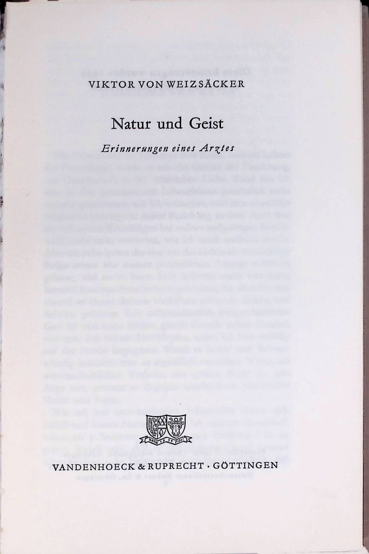 Natur und Geist : Erinnerungen eines Arztes