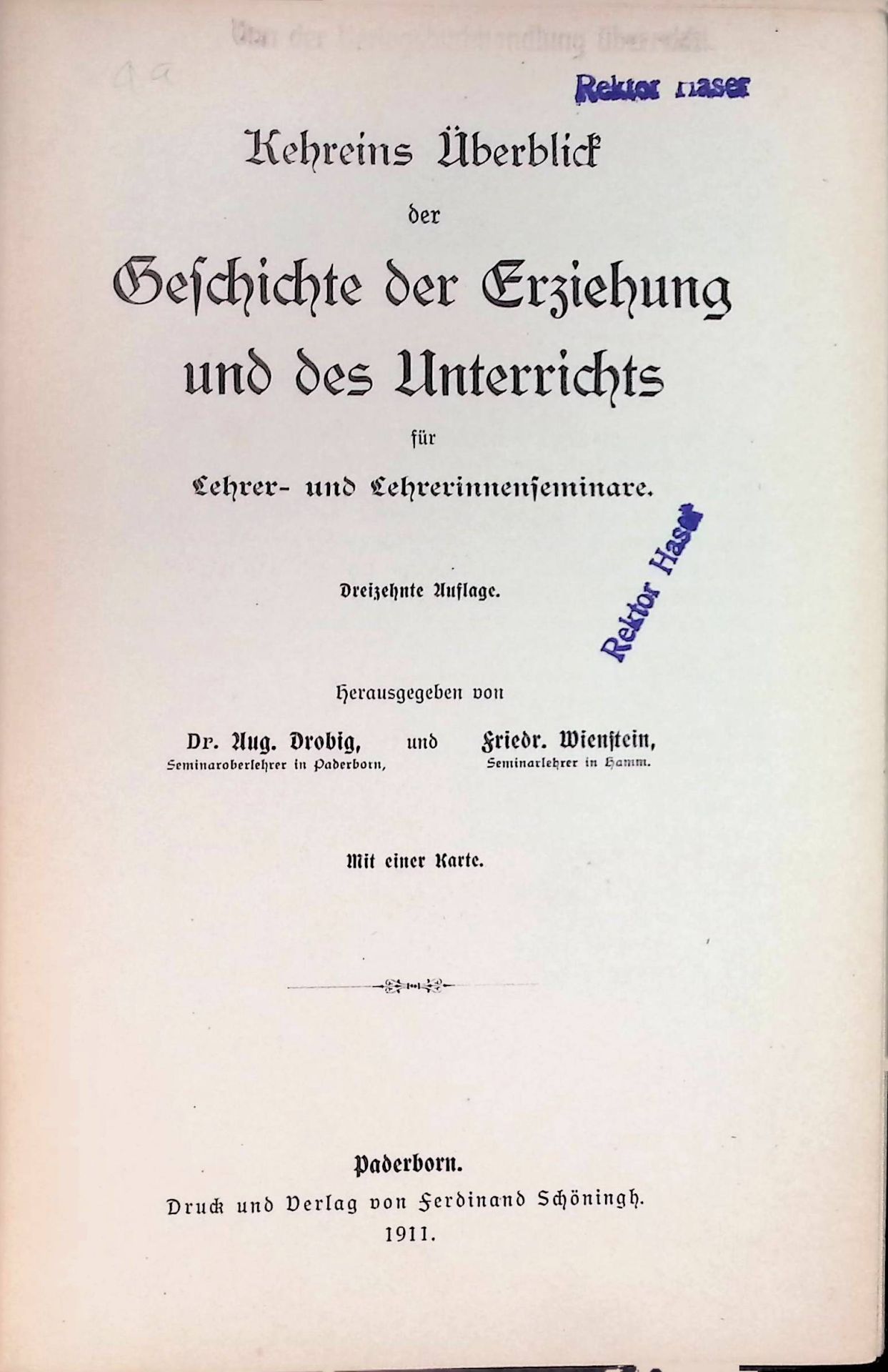 Kehreins Überblick der Geschichte der Erziehung und des Unterrichts für Lehrer- und Lehrerinnenseminare