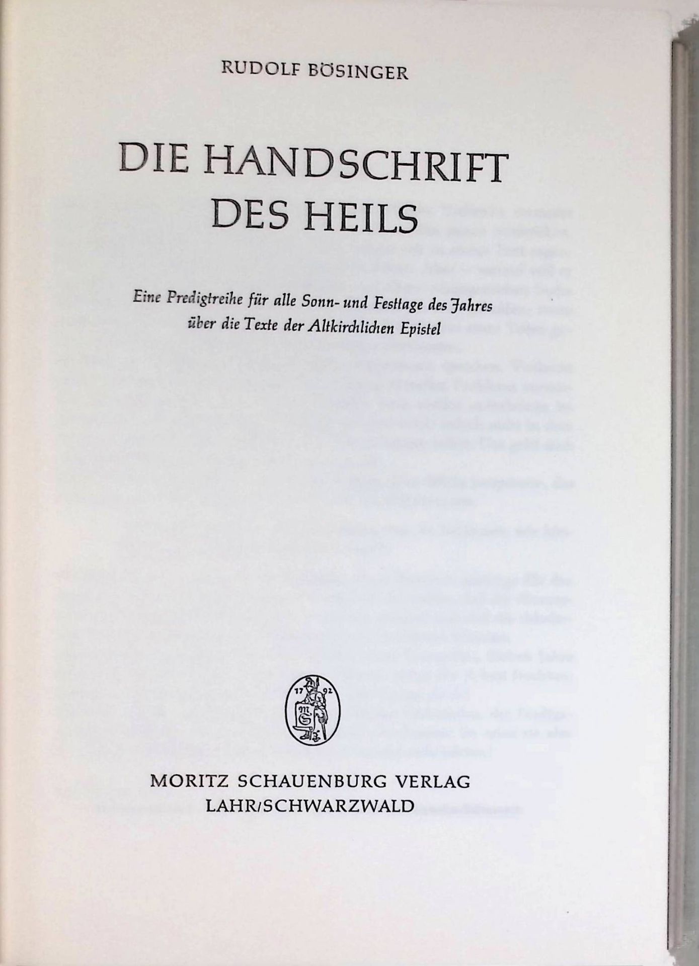 Die Handschrift des Heils : Eine Predigtreihe f. alle Sonn- u. Festtage d. Jahres über d. Texte d. Altkirchl. Epistel