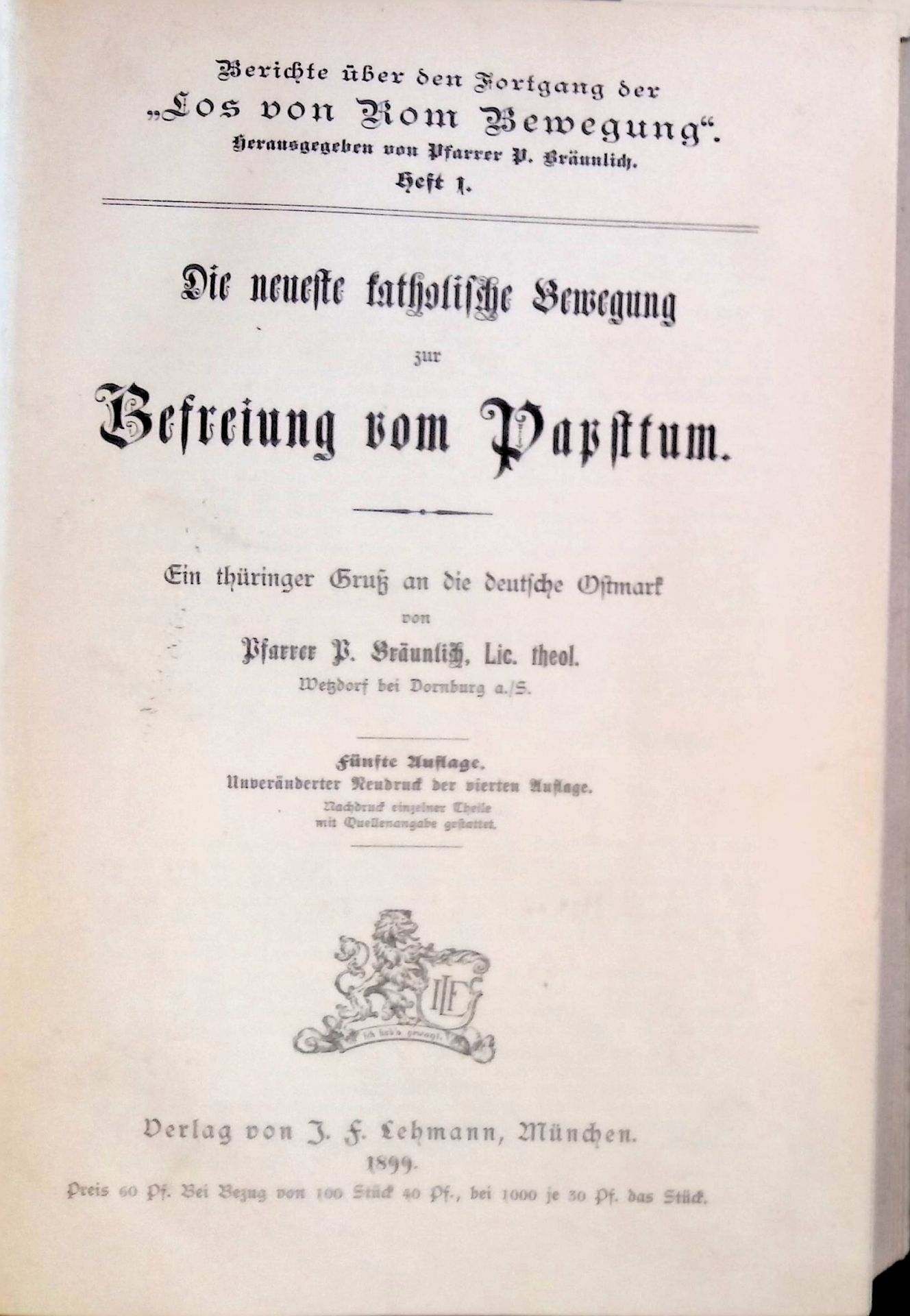 Berichte über den Fortgang der Los von Rom Bewegung (10 Hefte in einem Band) - Die neueste katholische Bewegung zur Befreiung vom Papsttum/ Die österreichische Los von Rom-Bewegung/ Los von Rom?! Eine Studienreise nach Oesterreich/ Die Los von Rom-Bewegung in Frankreich/ Das Fortschreiten der Los von Rom-Bewegung in Oesterreich: Böhmen/ Evangelisches Erwachen im katholischen Canada/ Die Los von Rom-Bewegung in Steiermark/ Die Los von Rom-Bewegung in Italien/ Die Los von Rom-Bewegung in Spanien