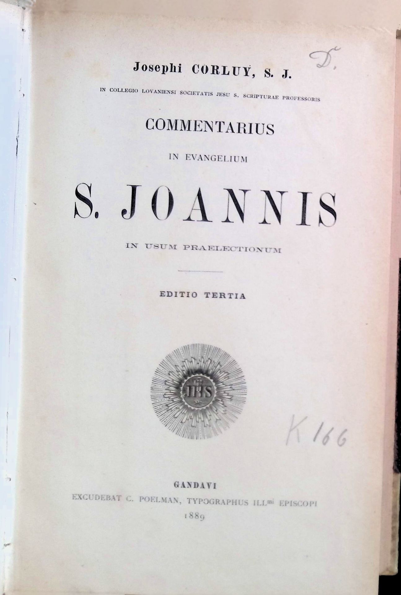 Commentarius in Evangelium S. Joannis in usum praelectionum