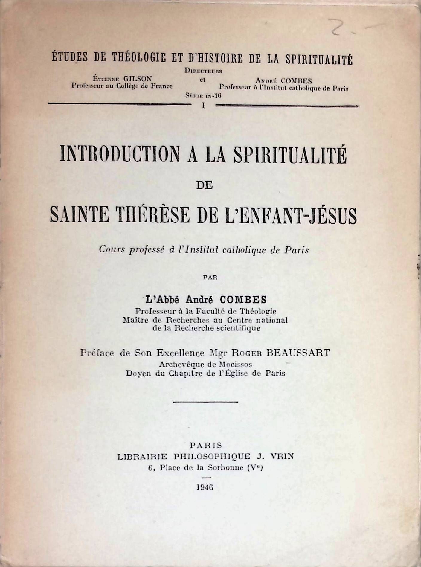 Introduction a la Spiritualite de Sainte Therese de l'Enfant-Jesus