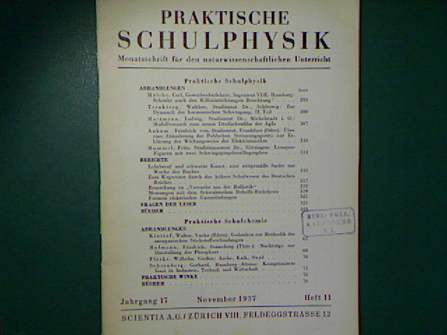 Modellversuch zum neuen Dreifarbenfilm von Agfa. - 11.Heft 1937 - Praktische Schulphysik. Monatsschrift für den naturwissenschaftlichen Unterricht