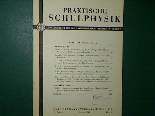 Landkompaß und Schiffskompaß. - 8.Heft 1942 - Praktische Schulphysik. Monatsschrift für den naturwissenschaftlichen Unterricht