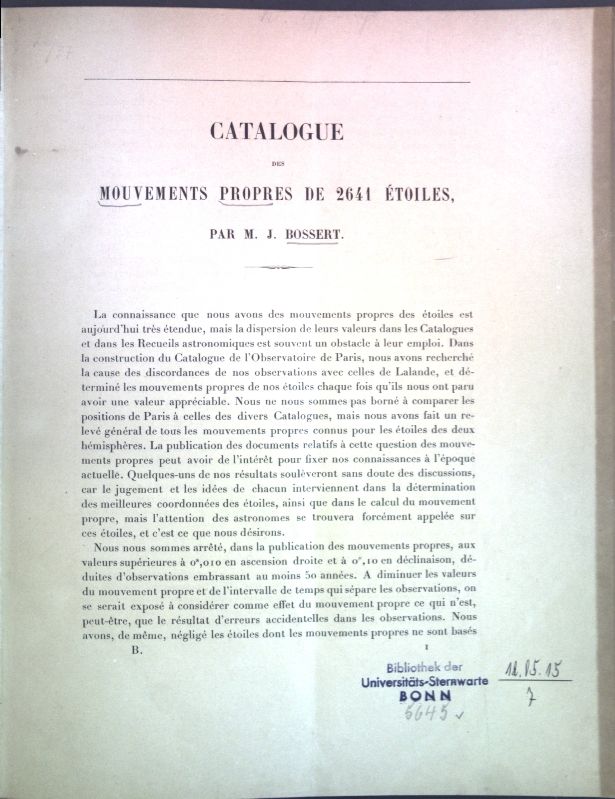 Catalogue des mouvements propres de 2641 étoiles