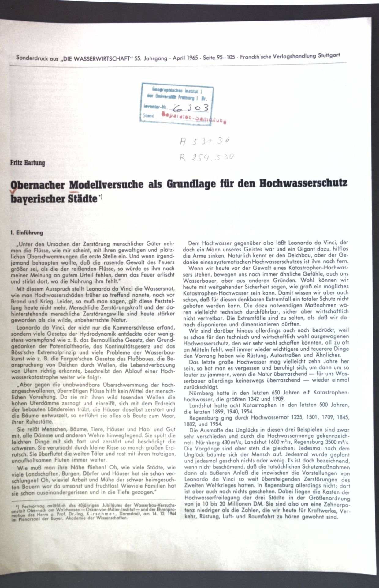 Obernacher Modellversuche als Grundlage für den Hochwasserschutz bayerischer Städte