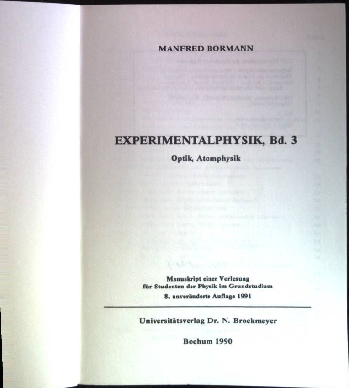 Experimentalphysik, Bd. 3: Optik, Atomphysik