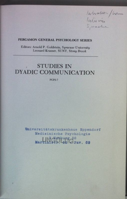 Studies in Dyadic Communication