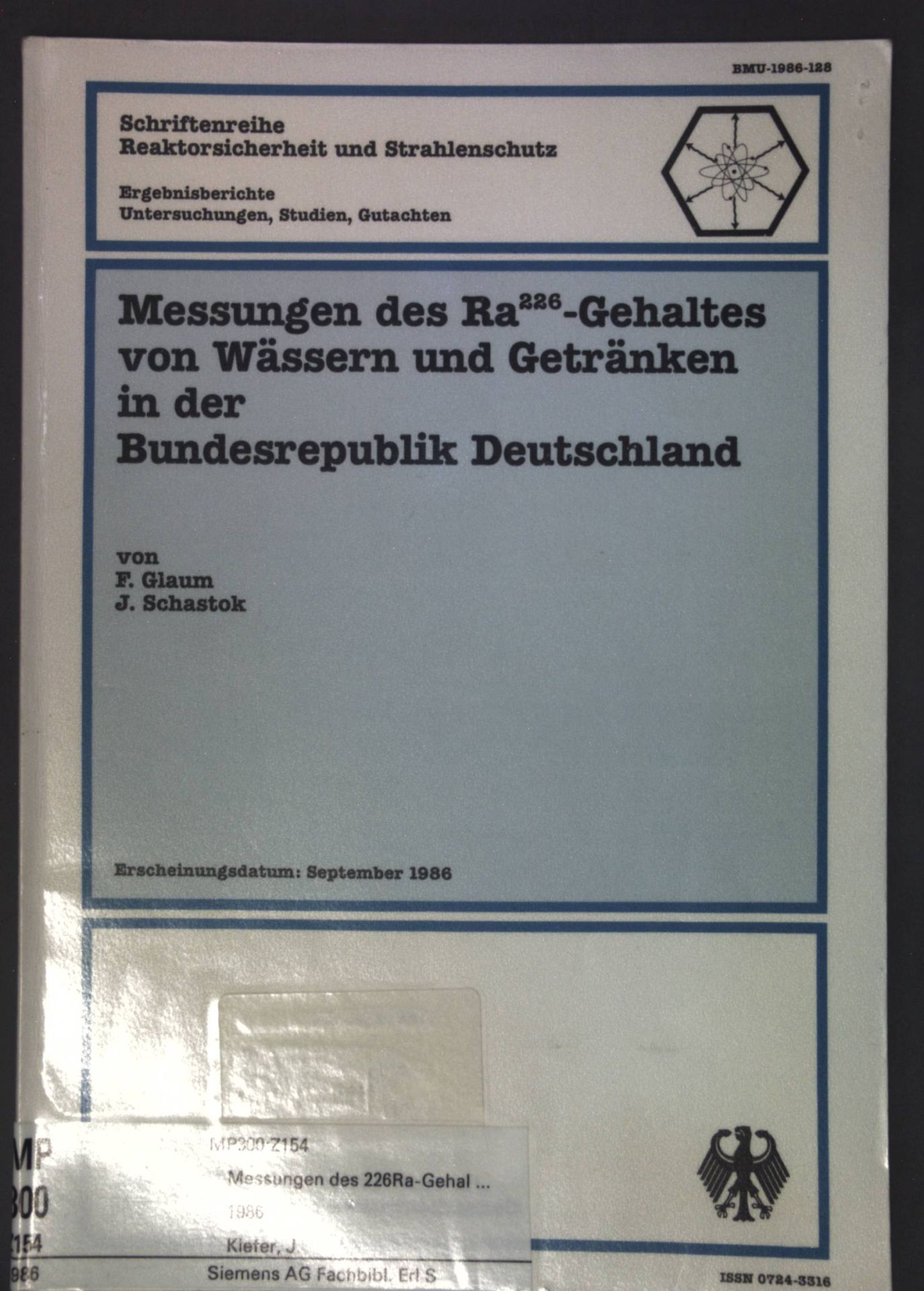 Messungen des Ra226-Gehaltes von Wässern und Getränken in der Bundesrepublik Deutschland