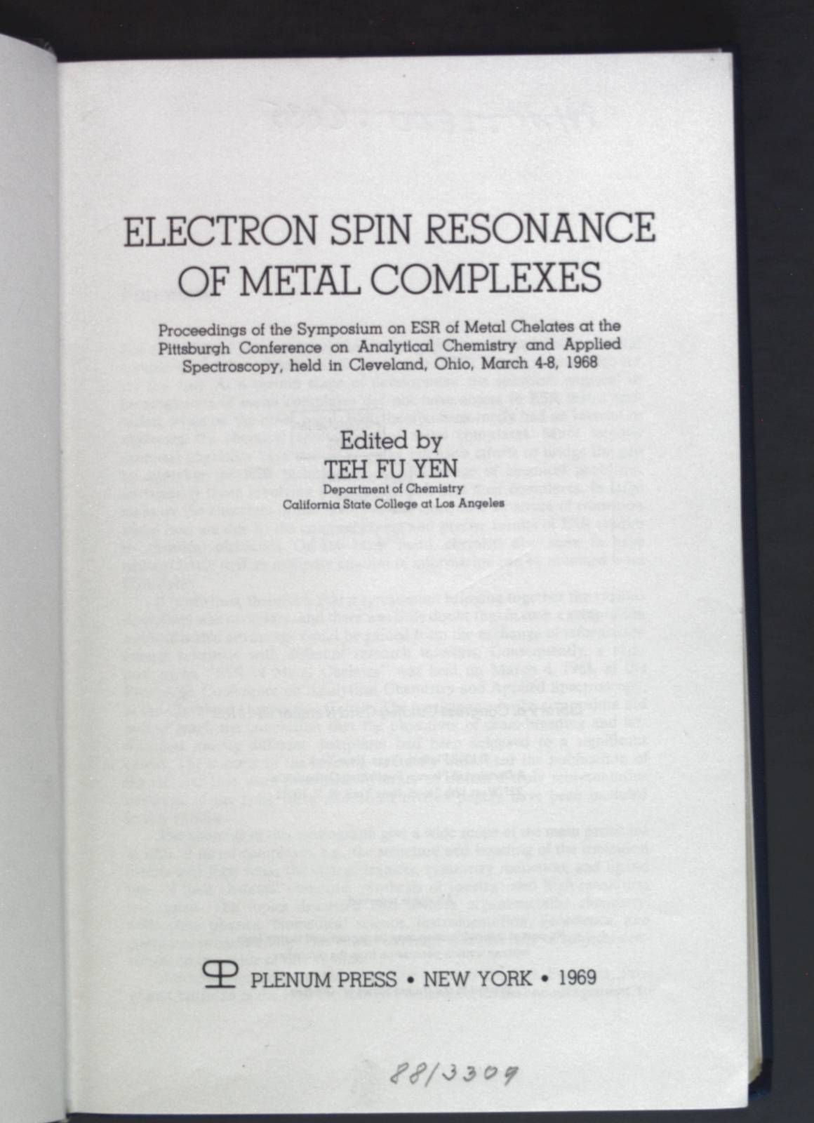 Electron Spin resonance of Metal Complexes