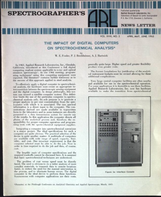 The Impact of Digital Computers on Spectrochemical Analysis