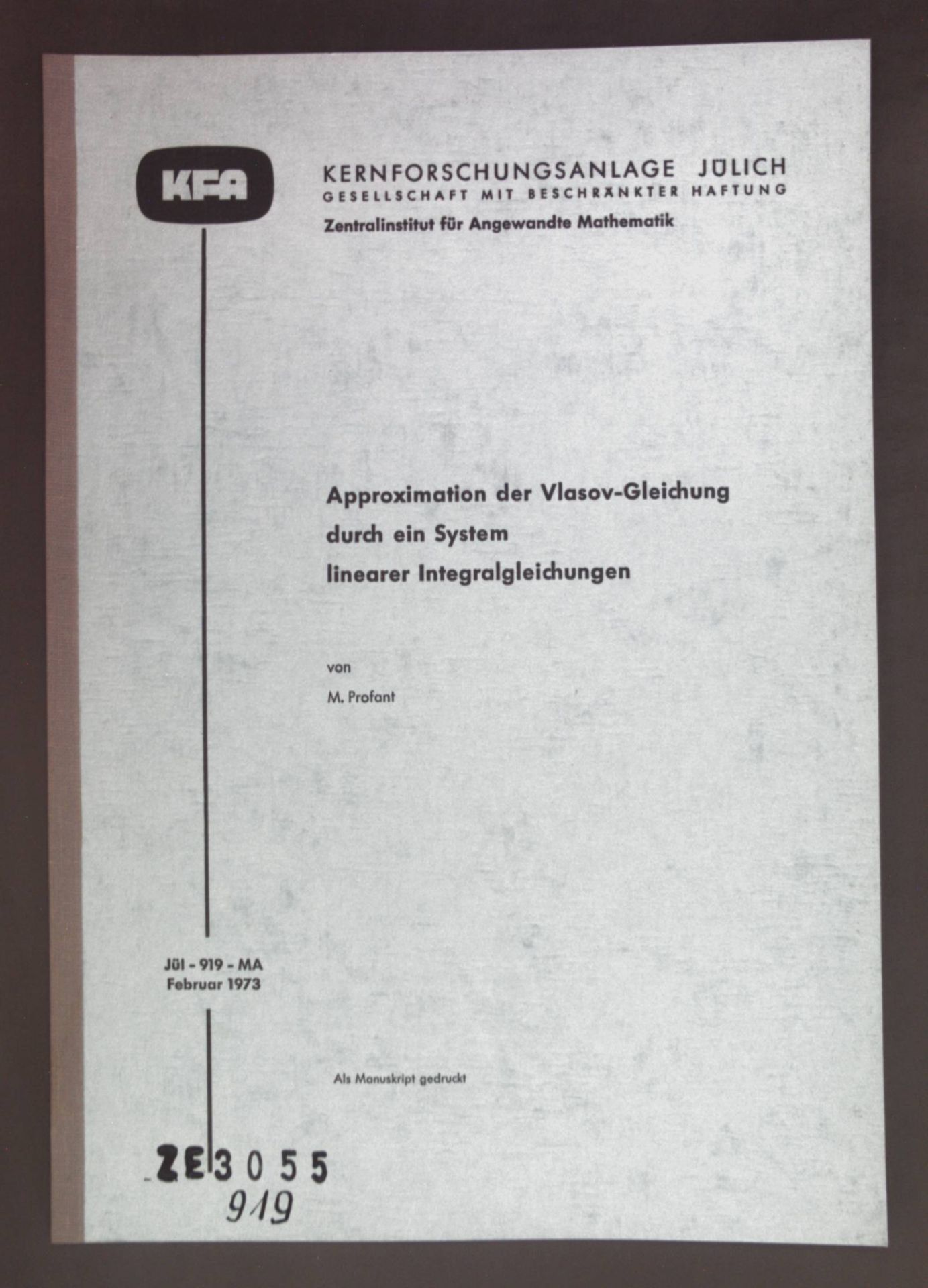 Approximation der Vlasov-Gleichung durch ein System linearer Integralgleichungen