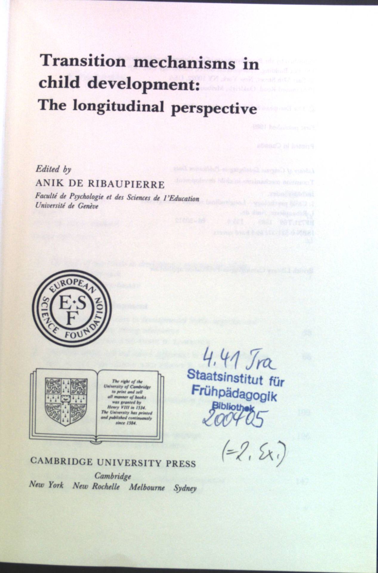 Transition Mechanisms in Child Development: The Longitudinal Perspective