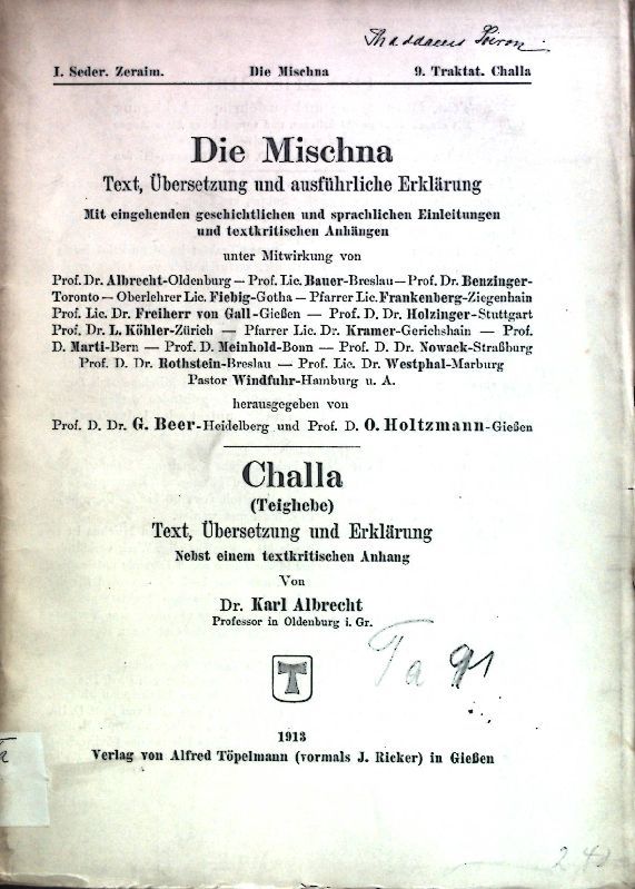 Challa (Teighebe) - Text, Übersetzung und Erklärung, nebst einem textkritischen Anhang