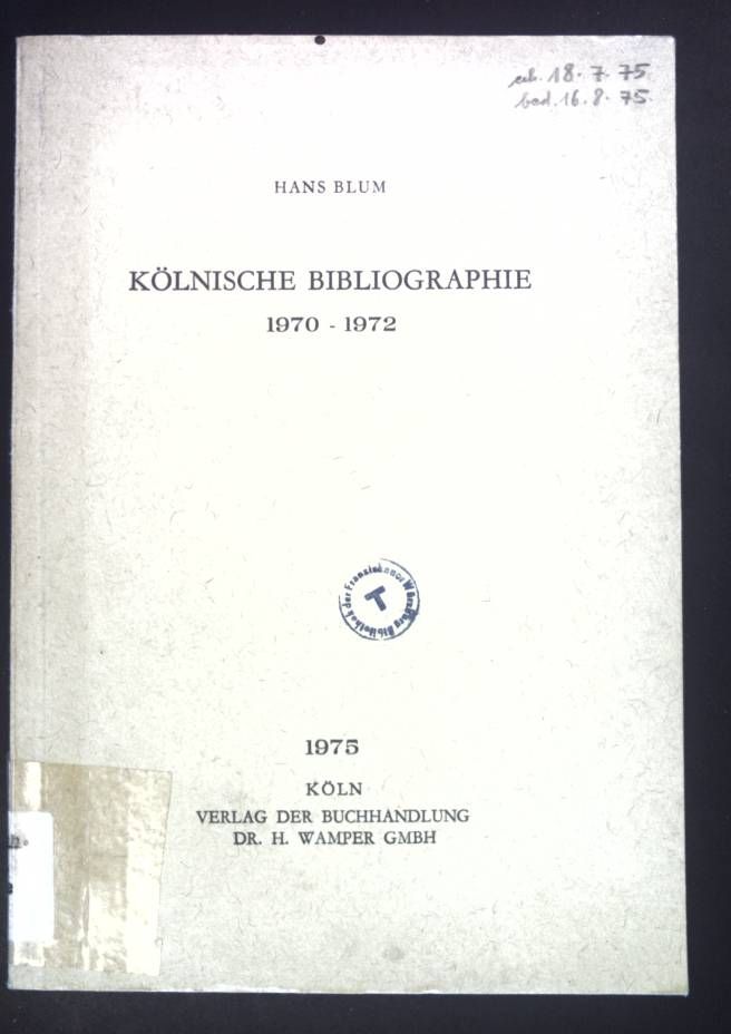 Kölnische Bibliographie 1970-1972