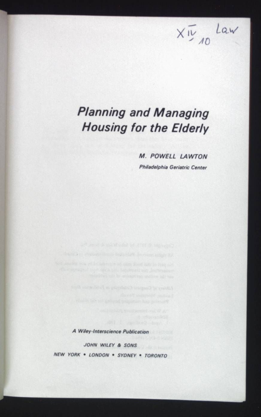 Planning and Managing Housing for the Elderly