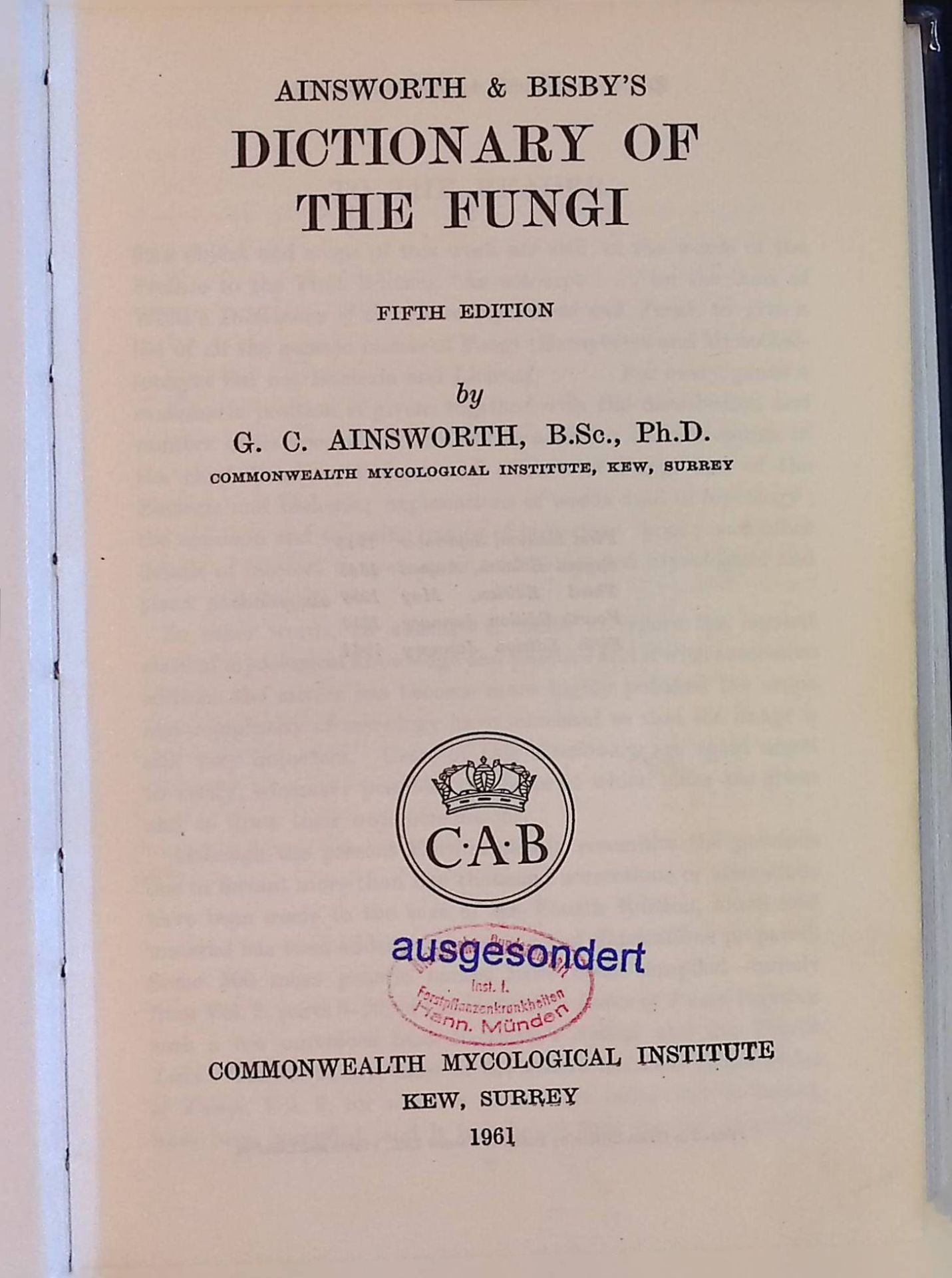 A Dictionary of the Fungi