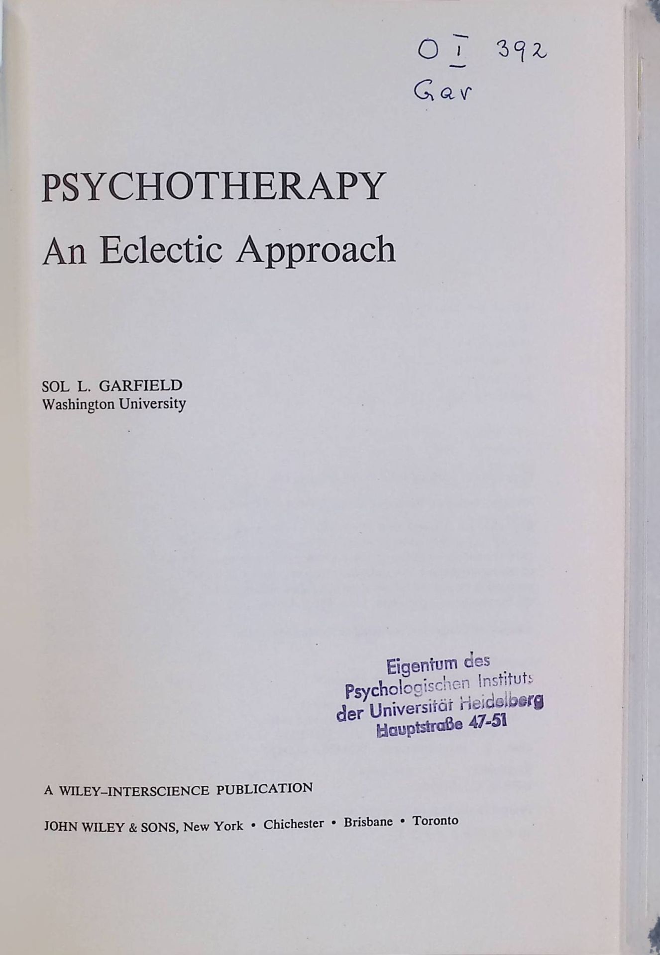Psychotherapy: An Eclectic Approach